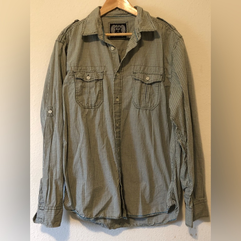 ✨EIGHTY EIGHT GREEN CHECK BUTTON DOWN SIZE XL